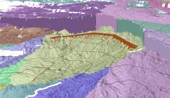 3D perspective of the flow of least cost paths